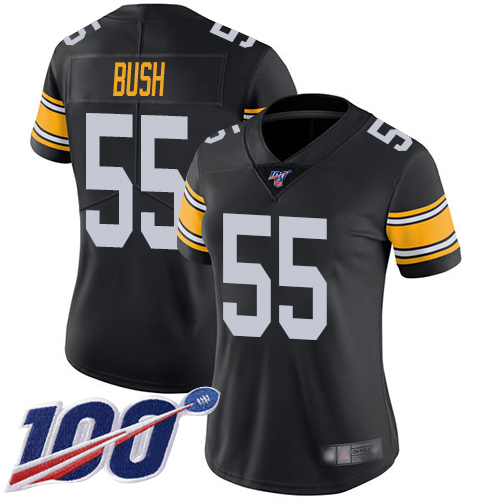 Women Pittsburgh Steelers Football #55 Limited Black Devin Bush Alternate 100th Season Vapor Untouchable Nike NFL Jersey->women nfl jersey->Women Jersey